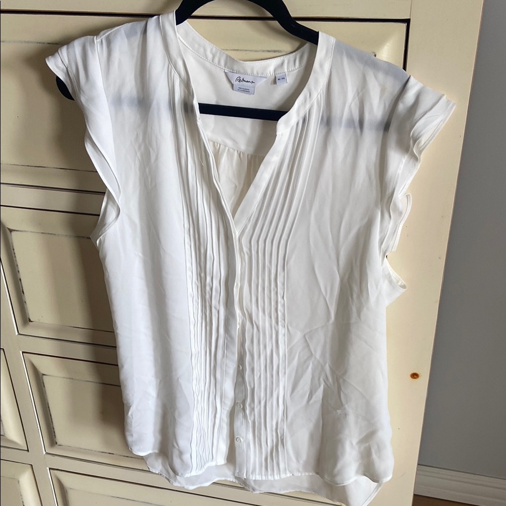 Reitmans White Pleated Mandarin Collar Blouse